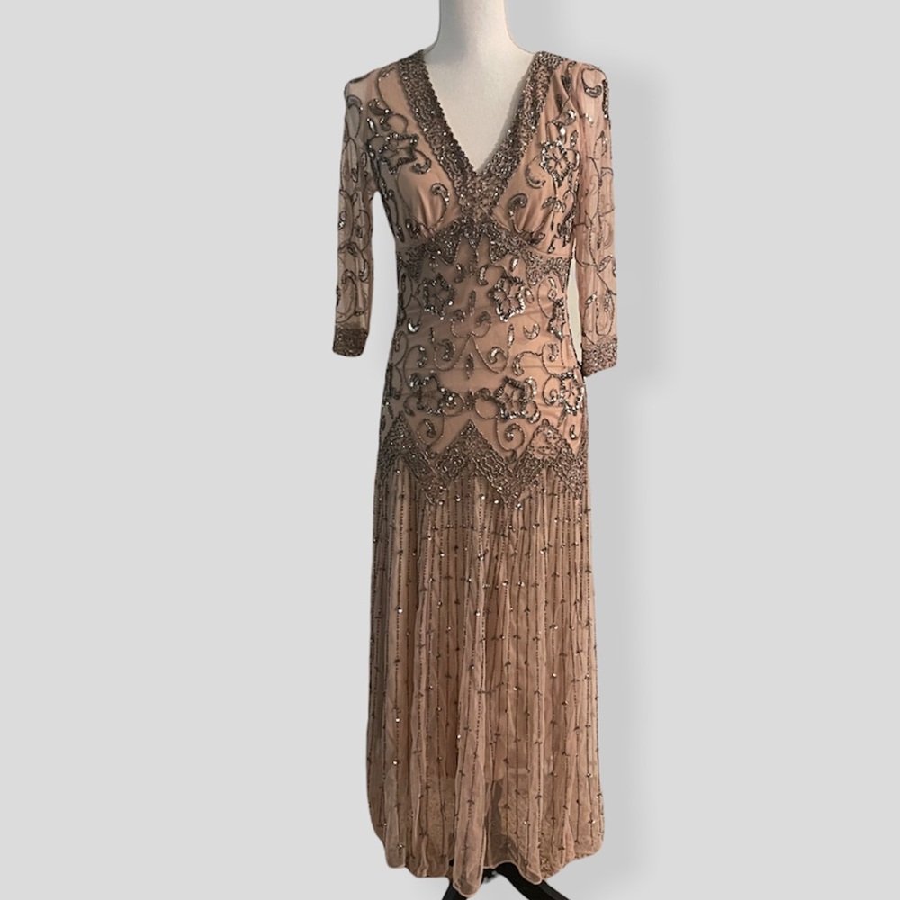 Pisarro Nights Rose Dress With Silver Beads & Sequins-Size 2